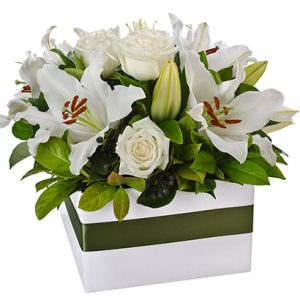 An elegant box arrangement of beautiful blooms