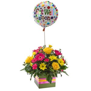 Delightful flowers in petite box with balloon