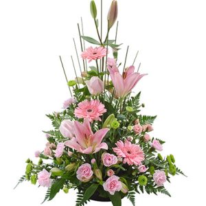 Sympathy flower bowl in pink for a loved one